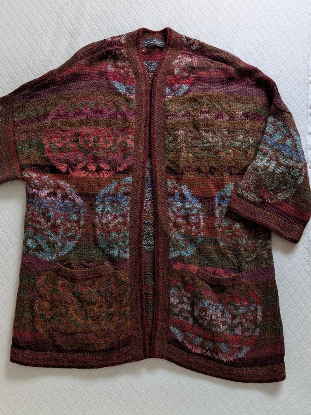 Peruvian Connection Kaffe Fassett Alpaca Handknit Open Cardigan Brown, XL boho - Picture 9 of 16